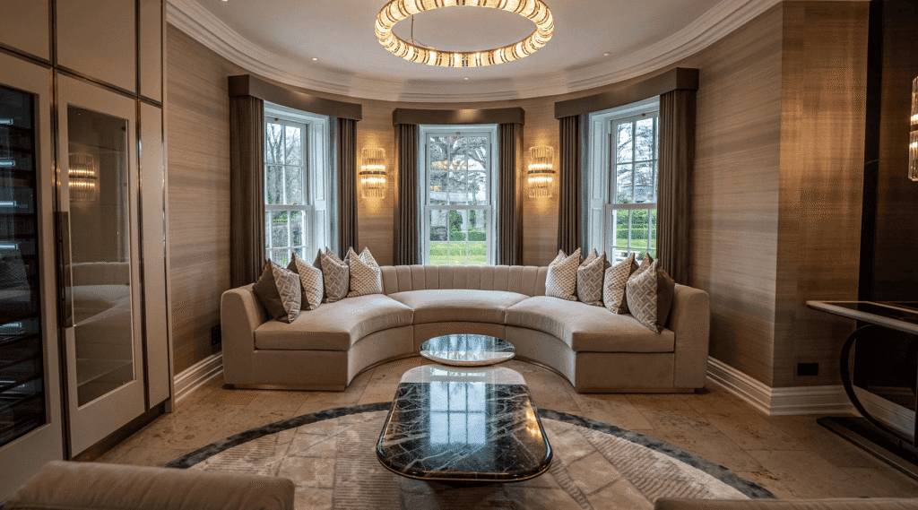 Euro-chic high-fashion room displaying modern Italian interior design style with cutting-edge furniture and sleek minimalism