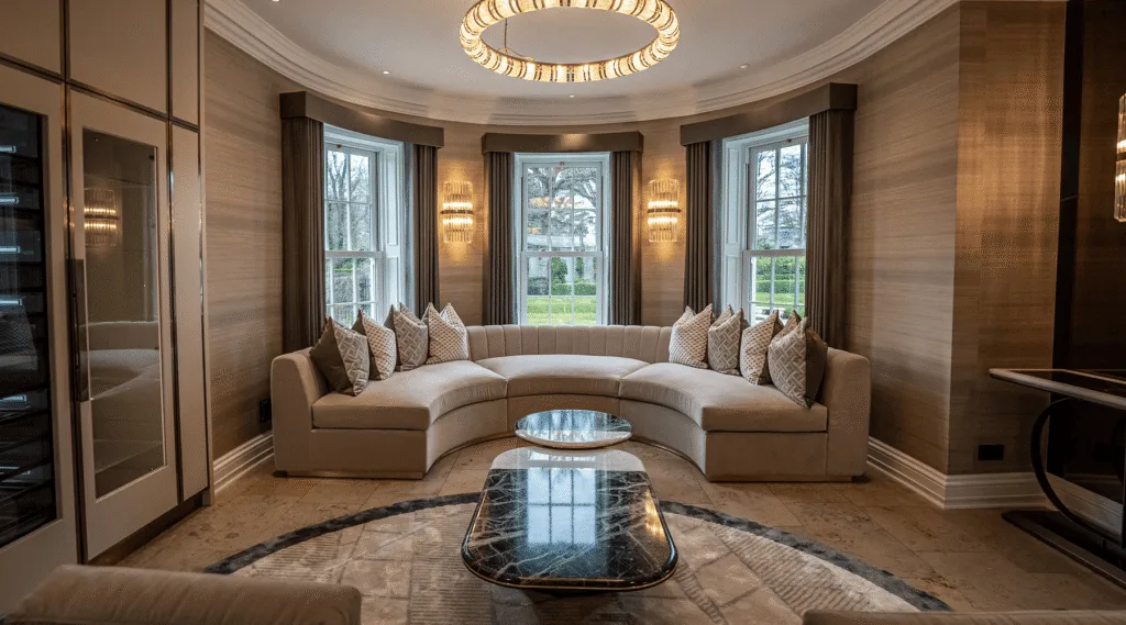 Euro-chic high-fashion room displaying modern Italian interior design style with cutting-edge furniture and sleek minimalism