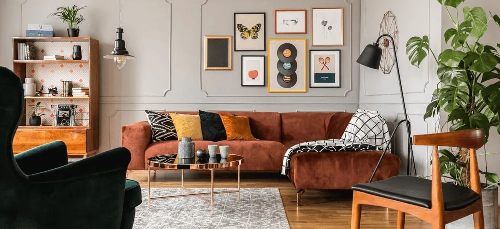 Mid-century pop-culture throwback illustrating Retro interior design style with playful shapes and spirited color pairings