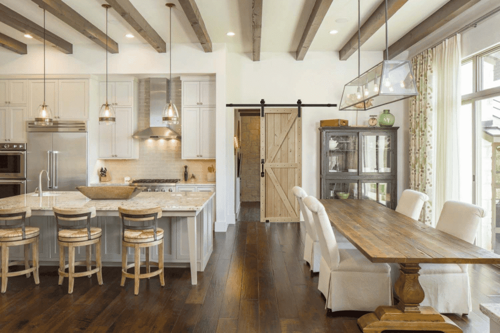 Quaint country farmhouse look representing Cottage interior design style through lived-in comfort and nostalgic charm