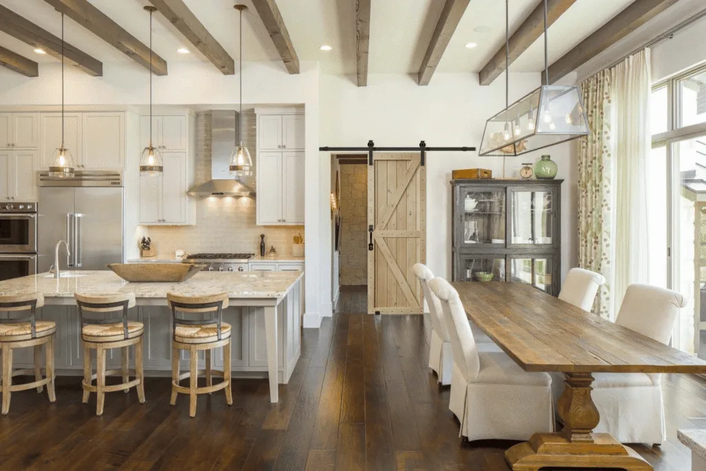 Quaint country farmhouse look representing Cottage interior design style through lived-in comfort and nostalgic charm