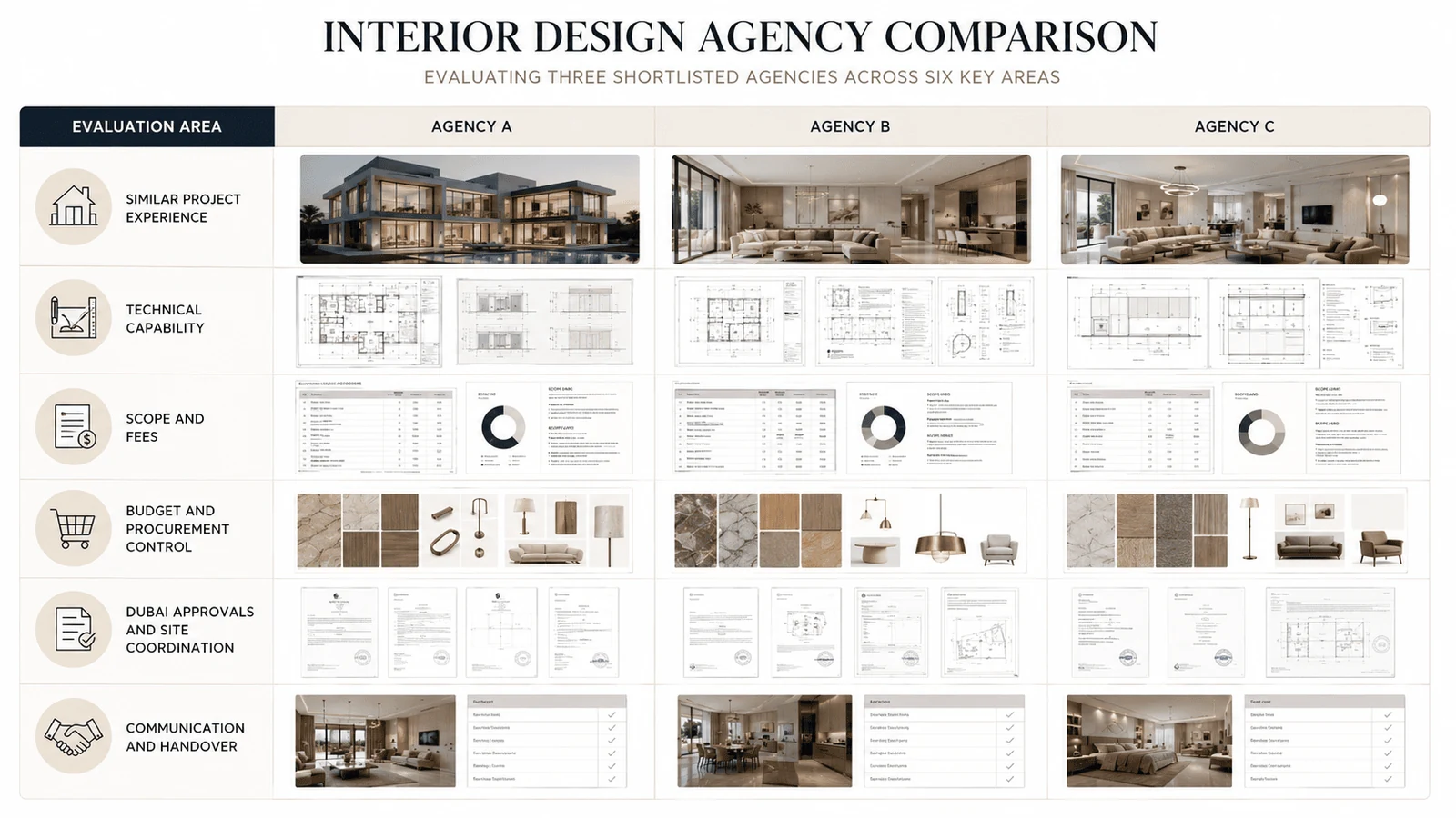 comparing the final interior design agencies on the same points