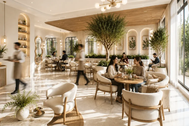 Corporate reception lobby interior design Dubai day view