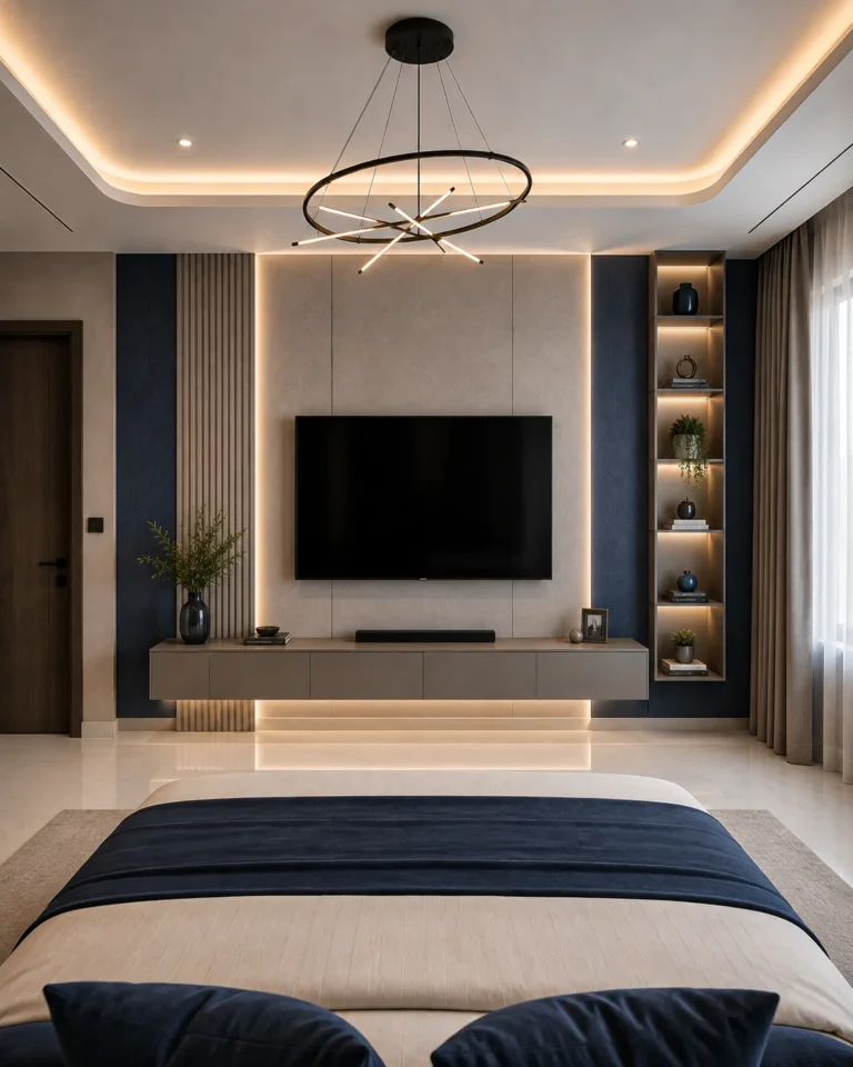 Master bedroom wardrobe and dressing area design Dubai residence