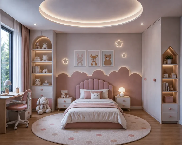 Kids bedroom study corner interior design Dubai residence