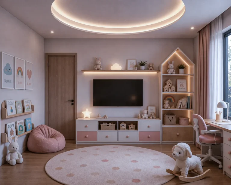 Kids bedroom bed and storage design Dubai family residence