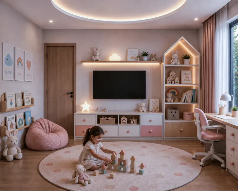 Kids bedroom wall art and play area design Dubai residence