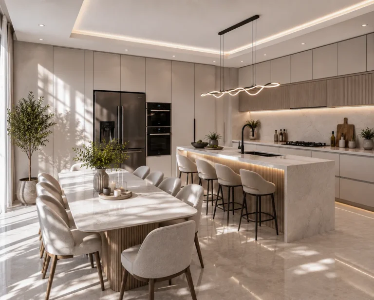 Kitchen and dining interior design for a family residence in Dubai