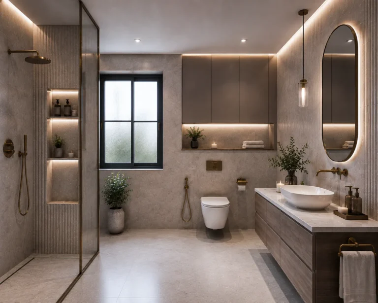 Washroom vanity and tile design in a Dubai family residence